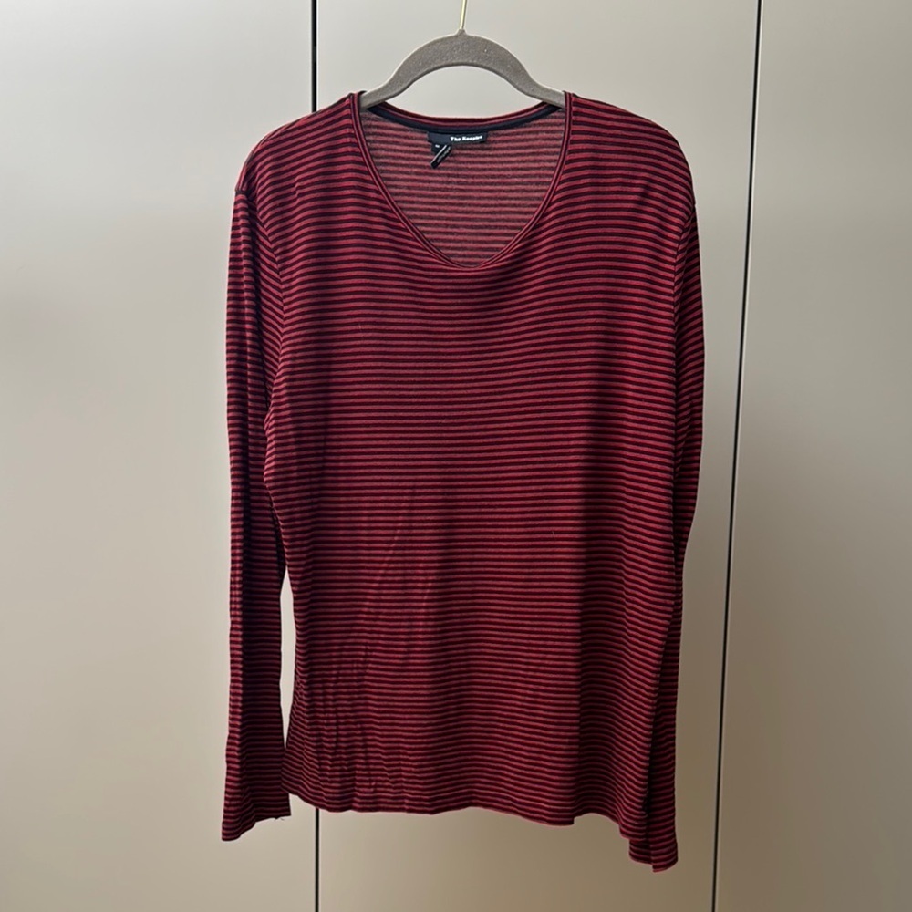 The Kooples KW14 Red and Black Striped Top